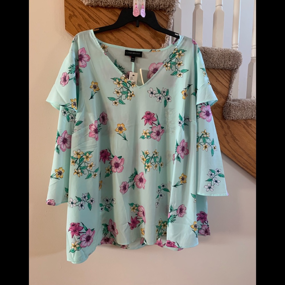 Aqua and Pink Floral Print Top